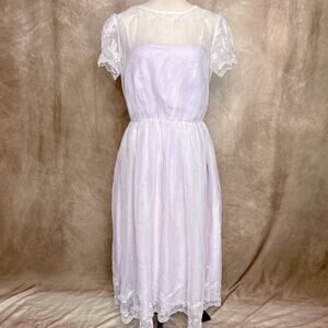 Vintage 70s JCPenney Lavender Dress Sheer Floral Over Lay Coquette Tea Party